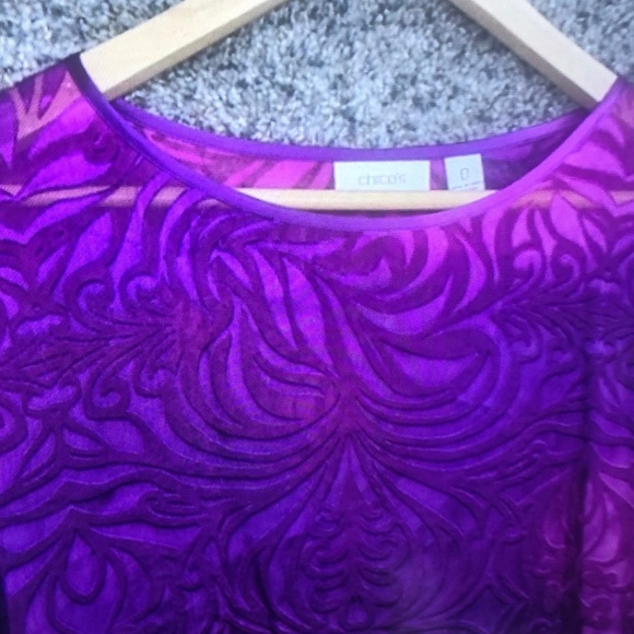 Purple Patterned Women's Top - Elegant Sheer Blouse - Picture 4 of 6